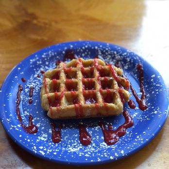 Waffle Me Up - Vegan Original Liege Waffle with Strawberry Syrup - Breakfast & Brunch Near Me - Boise, Idaho Waffle Me Up - Vegan Original Liege Waffle with Strawberry Syrup - Breakfast & Brunch Near Me - Boise, Idaho