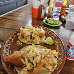 Breaded fish and breaded shrimp tacos