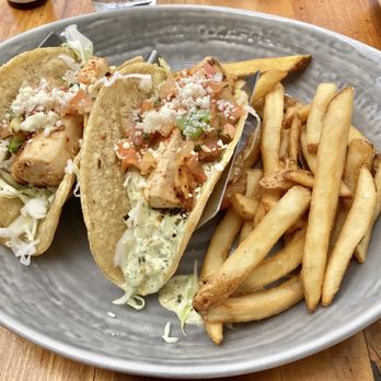 Duke's La Jolla - Mahi Mahi tacos with fries instead of chips - New American Near Me - La Jolla, California Duke's La Jolla - Mahi Mahi tacos with fries instead of chips - New American Near Me - La Jolla, California