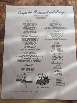 Menu photo 3 Canyon 66 Restaurant and Lounge KINGMAN, AZ