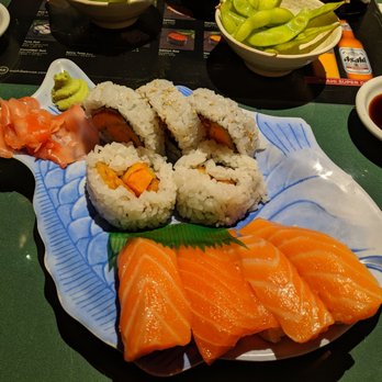 Sushi-Cho - Sweet potato roll and 4 salmon nigiri - Japanese Near Me - Tucson, Arizona Sushi-Cho - Sweet potato roll and 4 salmon nigiri - Japanese Near Me - Tucson, Arizona