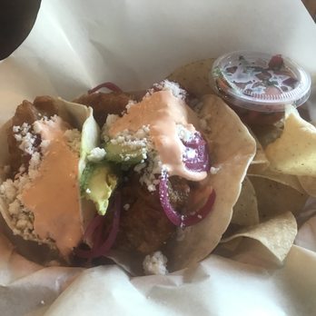 On The Alley - Goleta - Baja fish tacos with house chips and salsa on the side - American Near Me - Goleta, California On The Alley - Goleta - Baja fish tacos with house chips and salsa on the side - American Near Me - Goleta, California