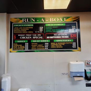 Run-A Boat - a menu on the wall - Caribbean Near Me - Winterville, North Carolina