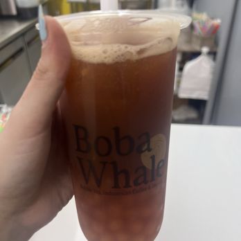 Boba Whale - passionfruit boba w/mango pop + extra mango pop, 25% sweet, less ice. really refreshing! - Bubble Tea Near Me - New York, New York