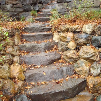 Nature's Design - Carefully laid stone steps curve gently from the main entrance of the house above to the captivating creek below - Landscaping Near Me - Oakland, California Nature's Design - Carefully laid stone steps curve gently from the main entrance of the house above to the captivating creek below - Landscaping Near Me - Oakland, California