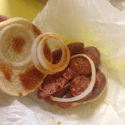 Elder's Country Store & Market - Sausage sandwich with onion and BBQ sauce (elders family recipe)