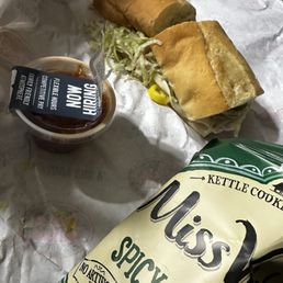 Turkey and provolone with Miss Vickie's spicy dill chips Turkey and provolone with Miss Vickie's spicy dill chips