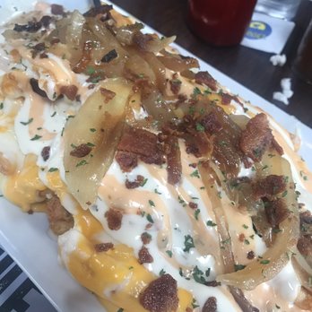 Riley Fibbers - Bender's Fries- Assorted Cheeses, Bacon, Sautéed Onions ($11.95) - Pubs Near Me - East Islip, New York