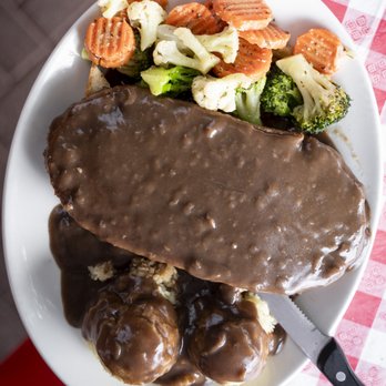 Wimpy's Diner - Hot Hamburger. 10oz famous burger, savoury gravy, Texas toast bed, house mashed potato, daily veg - Diners Near Me - Scarborough, Ontario Wimpy's Diner - Hot Hamburger. 10oz famous burger, savoury gravy, Texas toast bed, house mashed potato, daily veg - Diners Near Me - Scarborough, Ontario