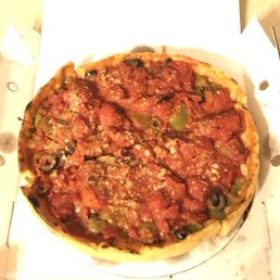 Deep Dish Pizza w/ Black Olives and Green Peppers Deep Dish Pizza w/ Black Olives and Green Peppers