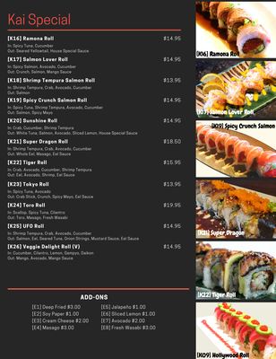 HOT MENU KAI THE 35th SOLO WORKS COMPLE… Kai Sushi Restaurant- menu - Picture of Kai Sushi, Lombard