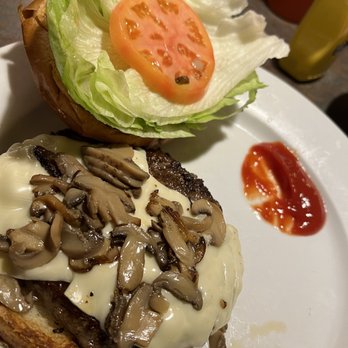 Avia Family Dining - Mushroom Swiss burger (my way without onions and pickle) - American Near Me - Holly, Michigan Avia Family Dining - Mushroom Swiss burger (my way without onions and pickle) - American Near Me - Holly, Michigan