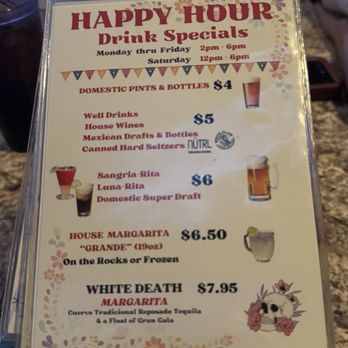 Valle Luna - Drink menu Happy Hour - Mexican Near Me - Phoenix, Arizona