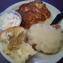Chicken Fried Steak with Cheesey Hasbrowns. Chicken Fried Steak with Cheesey Hasbrowns.
