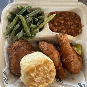 Mike's Chicken - Three piece dark with green beans and baked beans - Chicken Shop Near Me - Dallas, Texas Mike's Chicken - Three piece dark with green beans and baked beans - Chicken Shop Near Me - Dallas, Texas