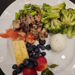 Morning breakfast of asparagus, broccoli and mushrooms