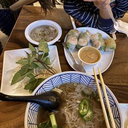 Chicken pho/ shrimp spring rolls