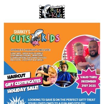 Sharkey's Cuts for Kids - Promotional mailer - Kids Hair Salons Near Me - Upper Arlington, Ohio Sharkey's Cuts for Kids - Promotional mailer - Kids Hair Salons Near Me - Upper Arlington, Ohio