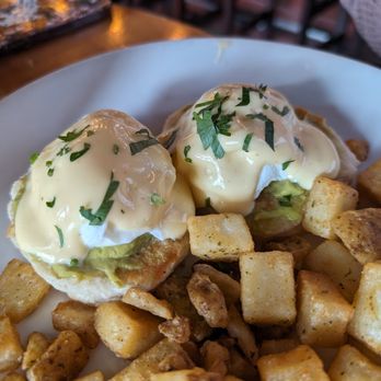 Lulu's Allston - Eggs Benedict with an avocado mousse on a biscuit (no meat) - New American Near Me - Boston, Massachusetts Lulu's Allston - Eggs Benedict with an avocado mousse on a biscuit (no meat) - New American Near Me - Boston, Massachusetts