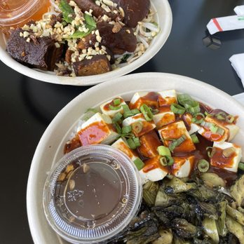 East Borough - Vermicelli Noodles with Grilled Pork in the back and the rice bowl with tofu (veganized) in the front - Vietnamese Near Me - Costa Mesa, California East Borough - Vermicelli Noodles with Grilled Pork in the back and the rice bowl with tofu (veganized) in the front - Vietnamese Near Me - Costa Mesa, California