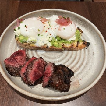 Alder & Ash - West Coast Toast (avocado toast) cones with perfectly cooked poached eggs.  $15 steak add-on is a must! - Cocktail Bars Near Me - Seattle, Washington