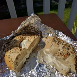 Corner Bagelry - About the same size as a flagel from their competitor, round dough. Wrong cream cheese too.