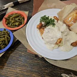 Country Fried Bird, original cornbread, green beans Country Fried Bird, original cornbread, green beans