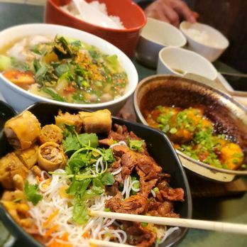 Pho Saigon 8 - Our Spread of 3 Dishes. Sweet and Sour Soup, Caramelized and Braised Catfish, and Vermicelli Bowl with Beef and Egg Rolls. - Vietnamese Near Me - Las Vegas, Nevada Pho Saigon 8 - Our Spread of 3 Dishes. Sweet and Sour Soup, Caramelized and Braised Catfish, and Vermicelli Bowl with Beef and Egg Rolls. - Vietnamese Near Me - Las Vegas, Nevada