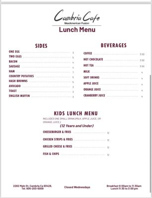 Menu photo 3 Cambria Cafe Cambria, CA Menu photo 3 Cambria Cafe Cambria, CA