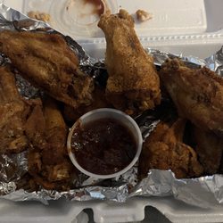 Manny's Rook Station Cafe - Delish wings. Dry Cajun seasoned with a side of BBQ sauce