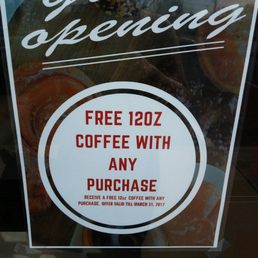 Free coffee with purchase until Mar 31! (You have to ask for it of course!) Free coffee with purchase until Mar 31! (You have to ask for it of course!)