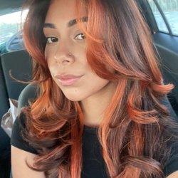 Hair by Maria Gonzalez - Layers, two tone copper color, a flawless blowout