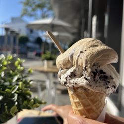 Bacio Di Latte - Coffee caramel and Cookies & cream in a waffle cone