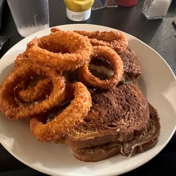 The Wise Owl - Patty Melt with Onion Rings (an upgrade from fries) - Bars Near Me - Atwood, Kansas The Wise Owl - Patty Melt with Onion Rings (an upgrade from fries) - Bars Near Me - Atwood, Kansas