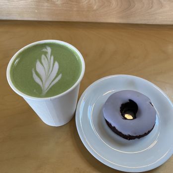 Communal - Ube match latte & vegan chocolate lavender donut - Coffee & Tea Near Me - San Diego, California Communal - Ube match latte & vegan chocolate lavender donut - Coffee & Tea Near Me - San Diego, California