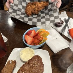 Guy's Place - Chicken strip, fruit and the bread!