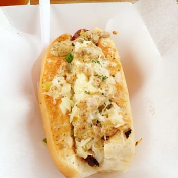 Dat Dog - kielbasa with dill relish, creole mustard, onions, sauerkraut - Hot Dogs Near Me - New Orleans, Louisiana Dat Dog - kielbasa with dill relish, creole mustard, onions, sauerkraut - Hot Dogs Near Me - New Orleans, Louisiana