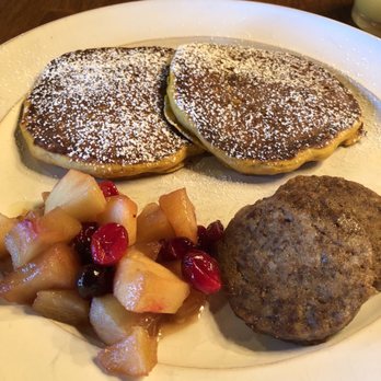 Wildberry Lodge - One of Glenda's amazing breakfasts - pumpkin pecan pancakes, sausages and cranberry/apple chutney - Bed & Breakfast Near Me - Leicester, North Carolina Wildberry Lodge - One of Glenda's amazing breakfasts - pumpkin pecan pancakes, sausages and cranberry/apple chutney - Bed & Breakfast Near Me - Leicester, North Carolina