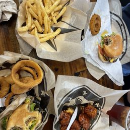 Onion rings fries wings and burgers.... Onion rings fries wings and burgers....