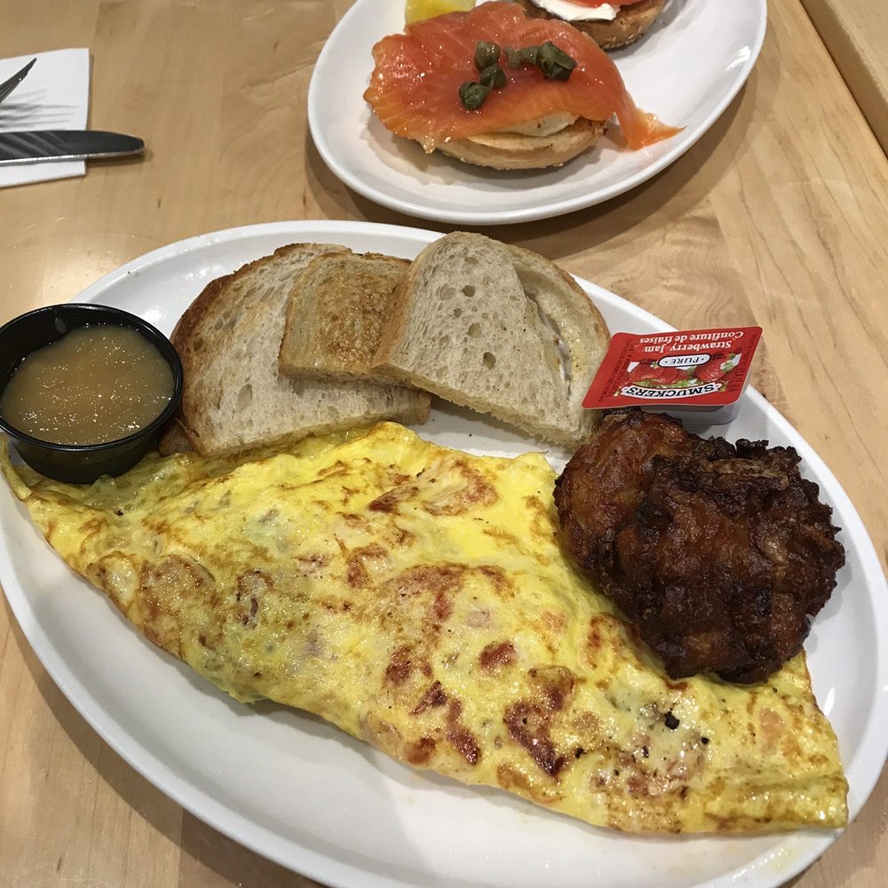 Omelette and a bagel with lox and cream cheese Omelette and a bagel with lox and cream cheese
