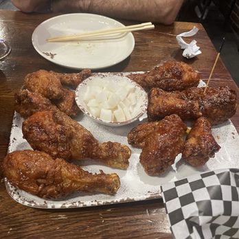 Bonchon San Gabriel - Left side soy garlic and right side was spicy - Korean Near Me - San Gabriel, California