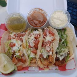 Ninos Taqueria y Mas - 3 Shrimp Tacos & 1 Campecho Taco. Extra Cotija Cheese on the side. Delicious!!! 100% recommend. Excellent portions.