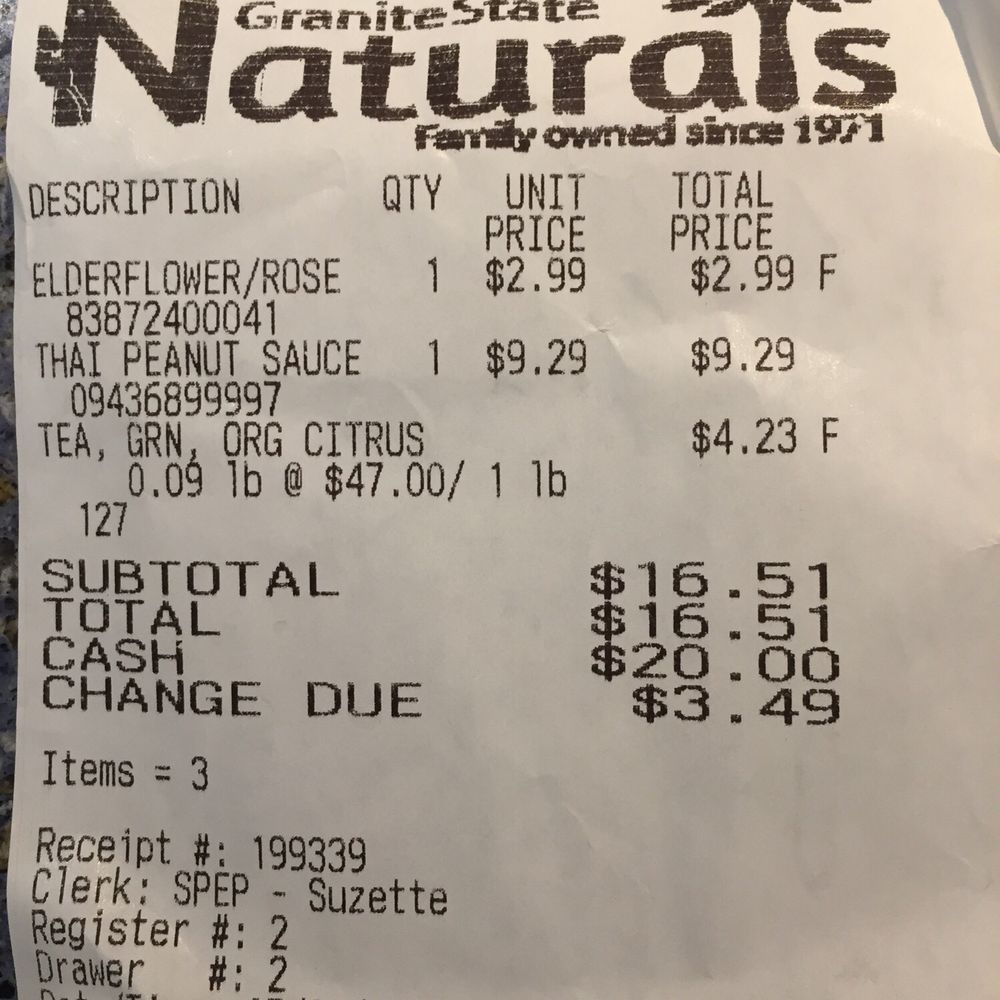 Granite State Naturals - a receipt for the granite state naturals - Health Markets Near Me - Concord, New Hampshire