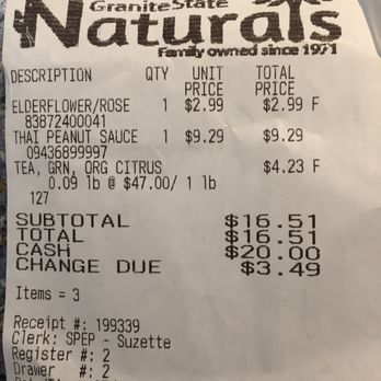 Granite State Naturals - a receipt for the granite state naturals - Health Markets Near Me - Concord, New Hampshire Granite State Naturals - a receipt for the granite state naturals - Health Markets Near Me - Concord, New Hampshire