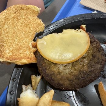 Universal Studios Hollywood - Disgusting burger with "cheese" - Amusement Parks Near Me - Universal City, California