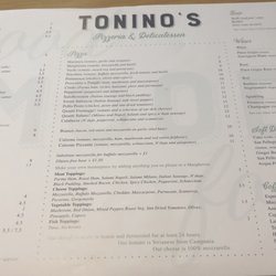 Tonino's Pizzeria and Delicatessen - Menu