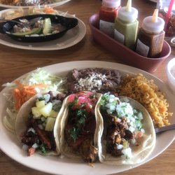 Playa Maya Tacos & Grill - Tacos: Pork pastor, cochinita pibil, and pulled brisket (deshebrada)