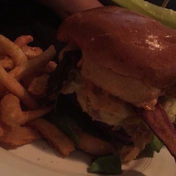 Bumbleberry Flats - dark quality picture that doesn't do the humongous mash potato burger justice - American Near Me - Laughlin, Nevada