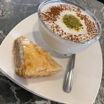 Olive Tree Mediterranean Grill - Rice pudding, with rose water and pistachios $6 Baklava $3 - Mediterranean Near Me - Pasadena, Texas Olive Tree Mediterranean Grill - Rice pudding, with rose water and pistachios $6 Baklava $3 - Mediterranean Near Me - Pasadena, Texas