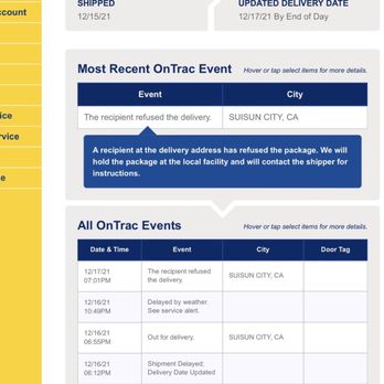 OnTrac - How can I refuse a package, when it was never delivered? - Couriers & Delivery Services Near Me - Benicia, California